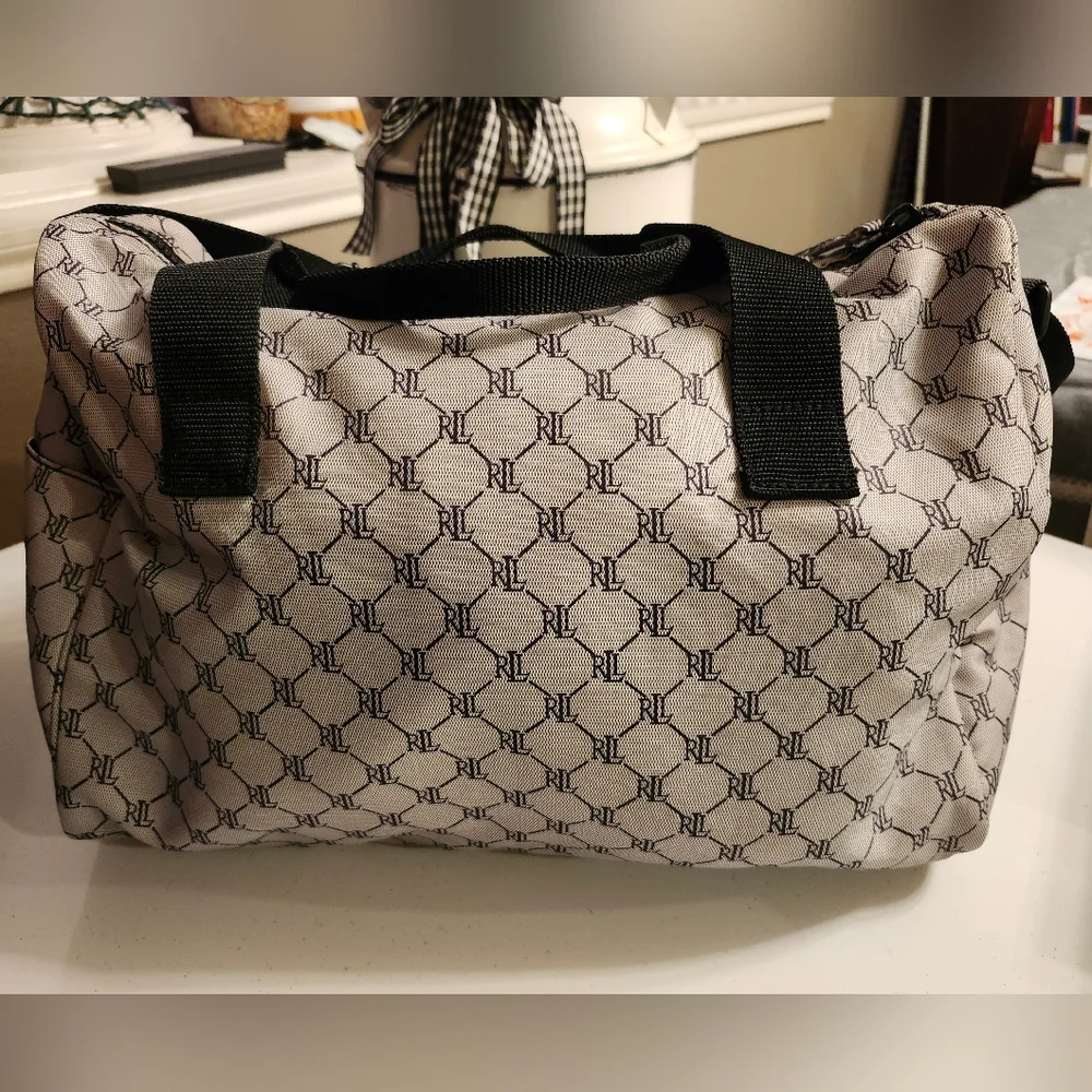Lauren Ralph Lauren Weekender, NW PLASTIC TAG Gray/Blk, Double Handle + Strap - Picture 4 of 15